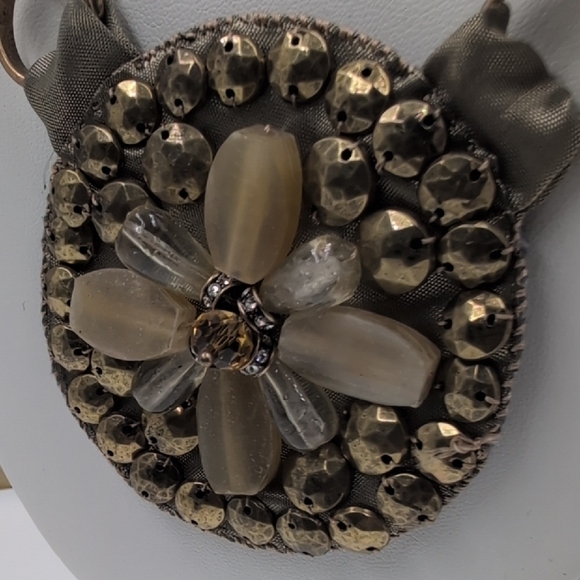 Chico's Gold and Silver Fabric Backed Medallion Necklace - Picture 3 of 7